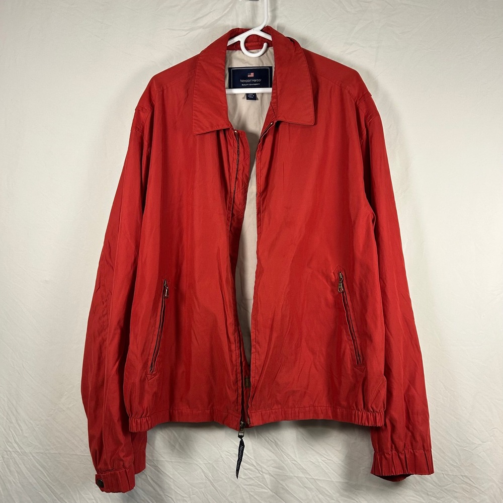 Newport Harbor Mens‎ XXL Long Red Harrington Windbreaker Jacket Full Zip Coat